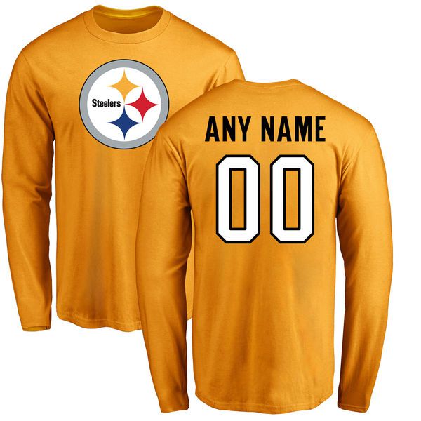 Men Pittsburgh Steelers NFL Pro Line Gold Custom Name and Number Logo Long Sleeve T-Shirt->->Sports Accessory
